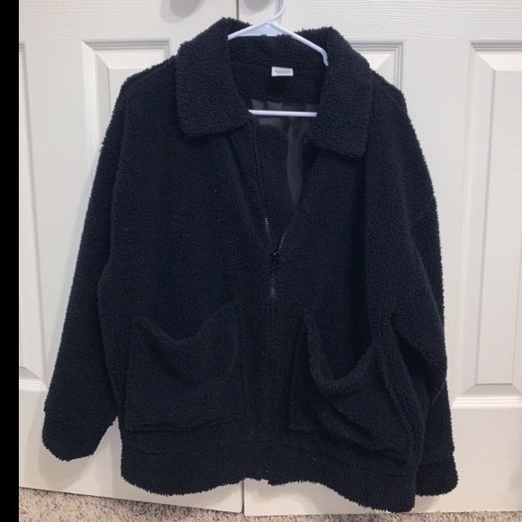 Black Pink Teddy Zip Up